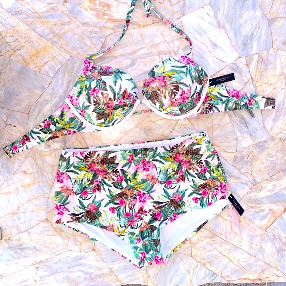 2 Pc Set VICTORIA SECRET Bombshell Super‎  Push-Up Swim Top 36C Botton Large